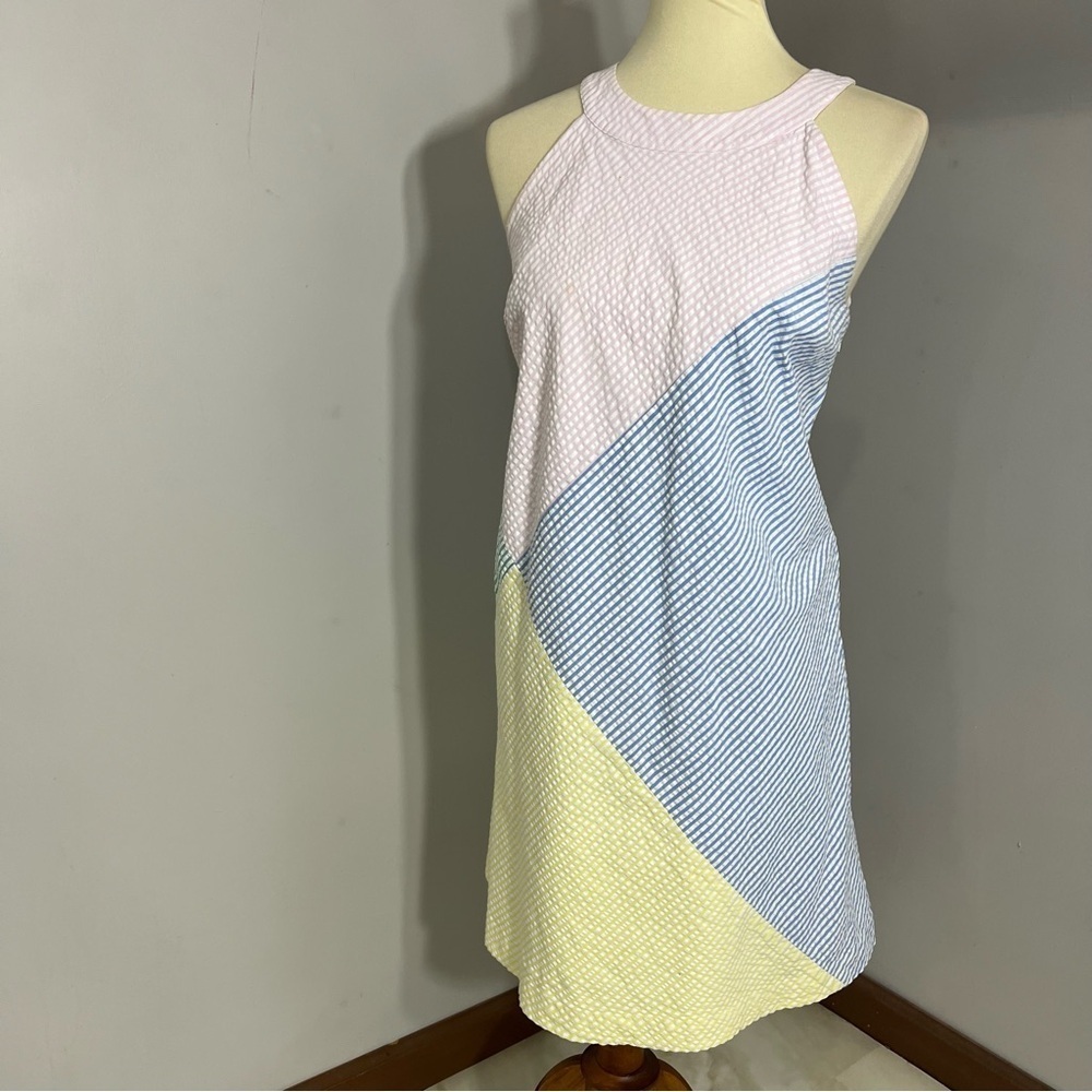Vineyard Vines Kentucky Derby Seersucker Patchwork Preppy Pastel Midi Dress Blue - Picture 5 of 13